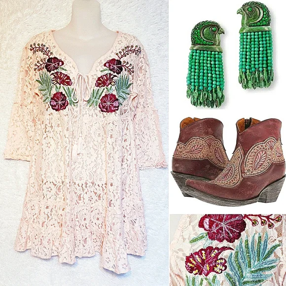 Guess Bell Sleeve Floral Lace Mini Dress - Picture 9 of 10